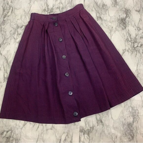 Vintage Express Button Front Plaid Print Skirt size XS Made in USA red Blue - Picture 1 of 7